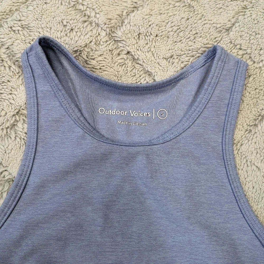 Outdoor Voices Athena Crop Top Women's Small Blue Textured High Neckline